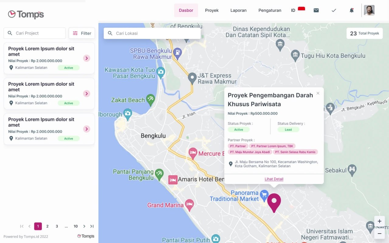 Tomps Project Platform interface